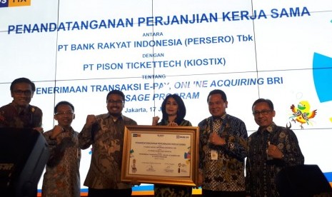 Bank Rakyat Indonesia (BRI) menandatangani Perjanjian Kerja Sama dengan Pison Tickettech (Kiostix) terkait pembayaran tiket Asian Games 2018.