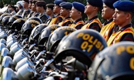 Barisan polisi dalam apel persiapan pengamanan (ilustrasi)