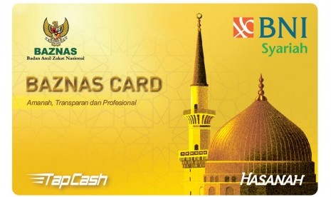 BAZNAS Card. BNI Syariah dan BAZNAS (Badan Amil Zakat Nasional) bekerja sama / co-branding dalam menerbitkan Tapcash BAZNAS Card, merupakan kartu elektronik yang diperuntukkan bagi muzakki (orang yang berzakat) yang menunaikan Zakat/ Infaq/ Shodaqahnya melalui BAZNAS. 