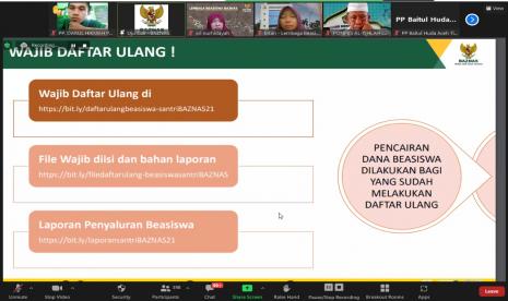 Baznas mengadakan pertemuan perdana  bersama 341 pengelola pondok pesantren dari seluruh daerah di Indonesia yang lulus seleksi Beasiswa Santri Baznas Tahun 2021.