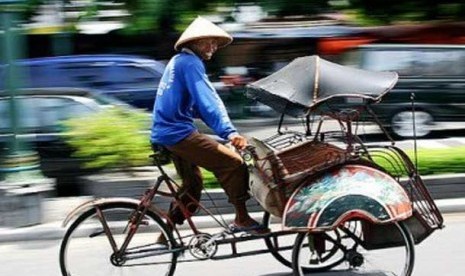 Becak, alat transportasi non BBM jadi transportasi alternatif di Sea Games 2011 di Palembang, Sumatera Selatan.