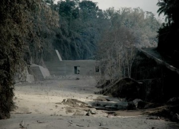 Bekas lahar hujan yang mengalir di Kali Gendol, Cangkringan, Sleman, Yogyakarta,