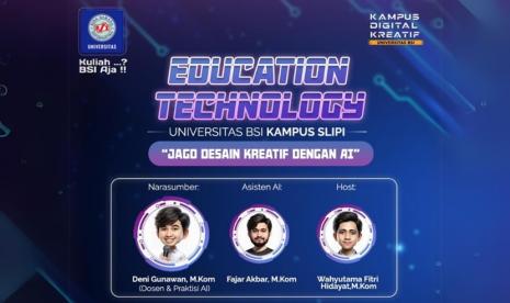 Bekerja dalam bidang Artificial Intelligence (AI) tentu sangat menggiurkan terutama setelah mendengar besarnya pendapatan. Dalam mendorong pemahaman AI, Universitas BSI (Bina Sarana Informatika) sebagai kampus digital kreatif akan mengelar Workshop Education Technology dengan tema Jago Desain Kreatif Dengan AI. 