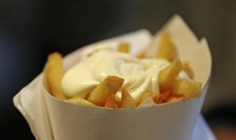 Belgian fries sold in a paper cone (illustration)