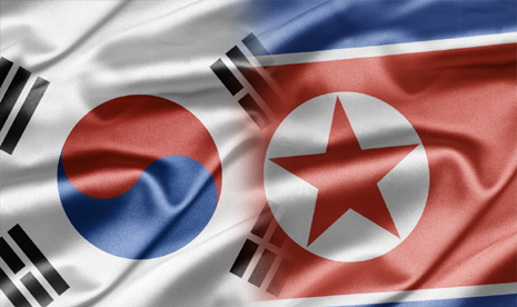 Bendera Korea Selatan dan Korea Utara. Ilustrasi