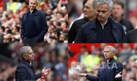 Berbagai ekspresi Jose Mourinho dalam derby Manchester Sabtu (10/9)