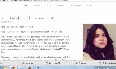 blog Dian Paramita yang memuat Surat Terbuka untuk Tasniem Fauzia' 