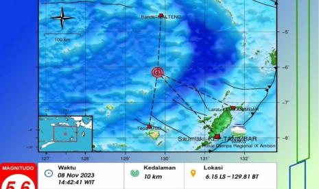 BMKG mencatat gempa susulan dengan magnitudo 6,7 di Laut Banda, Maluku, Rabu (8/11/2023), pukul 20.02 WIB.