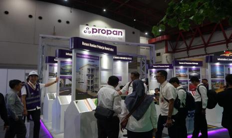 Booth Propan Raya dalam pameran Konstruksi Indonesia 2023. Propan mengusung tema Inovasi Terus Menerus untuk Konstruksi Indonesia Maju.