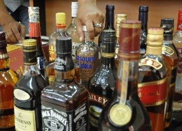 Bottles of alcohol are on display in Directorate General of Tariffs in Jakarta.