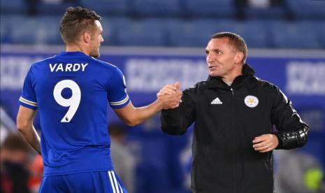 Brendan Rodgers (Kanan) dan Jamie Vardy. Ilustrasi