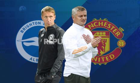 Brighton and Hove Albion vs Manchester United, adu taktik Graham Potter (kiri) dengan Ole Gunnar Solskjaer.