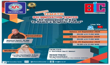 BSI Innovation Center (BIC) akan tampil di Seminar TEMATIK pada 22, 24 dan 25 September 2020.