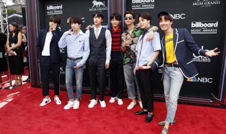 BTS tiba di acara Billboard Music Awards di MGM Grand Garden Arena, Las Vegas, 20 Mei 2018.