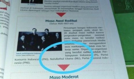 Buku pelajaran SD yang memuat tulisan PBNU sebagai kelompok radikal.