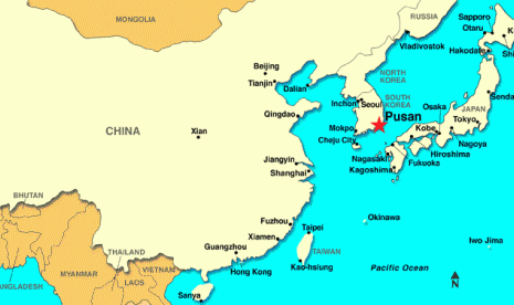 Busan -formerly Pusan- fo South Korea in a map.