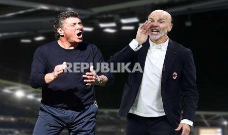 Pelatih Cagliari Walter Mazzarri Vs pelatih AC Milan Stefano Pioli (kanan).