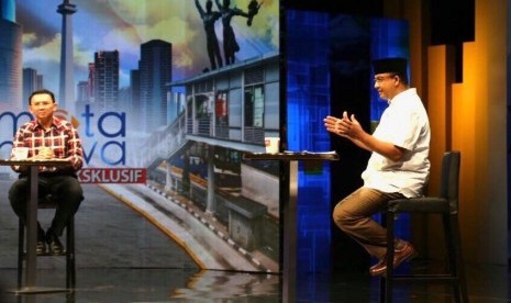 Cagub DKI Jakarta nomor urut 3, Anies Baswedan, dalam acara talkshow di Jakarta, Senin (27/3).