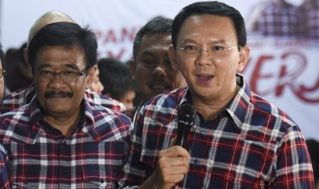 Calon Gubernur DKI Jakarta Basuki Tjahaja Purnama atau Ahok dan Wakil Gubernur DKI Djarot Saiful Hidayat