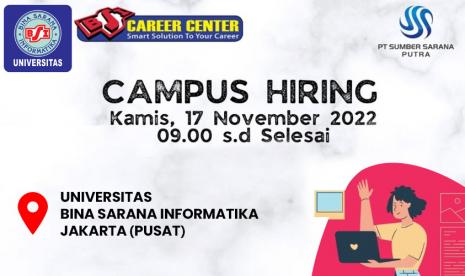 Campus Hiring menjadi salah satu upaya dari Universitas BSI (Bina Sarana Informatika) sebagai Kampus Digital Kreatif melalui BSI Career Center (BCC) guna menjembatani alumninya dengan dunia industri.