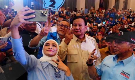 Capres Prabowo Subianto saat berkampanye di Gedung Graha Wangsa, Bandar Lampung, Kamis (11/1/2024). 