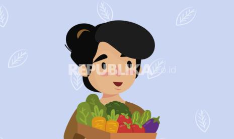 Seorang wanita membawa sayur dan buah (ilustrasi). Sayur dan buah dinilai menjadi makanan terbaik bagi penderita stroke.