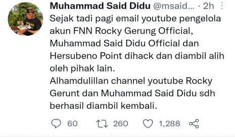 Channel FNN diretas dan dikuasi pihak lain. Saat ini, tinggal channel Hersubeno Point yang masih diretas.