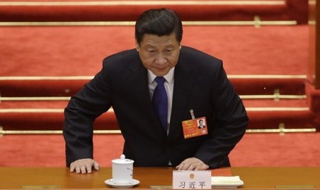 China's newly-elected President Xi Jinping takes a seat before the fifth plenary meeting of the National People's Congress (NPC) at theGreat Hall of the People in Beijing, March 15, 2013.