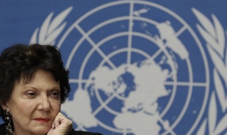 Christine Chanet, Head of a United Nations human rights Inquiry Commission pauses during a news conference in Geneva January 31, 2013. 