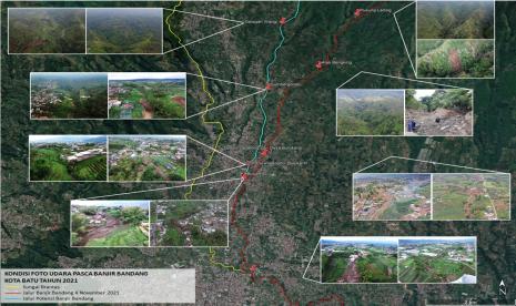 Citra satelit hulu Kota Batu setelah mengalami banjir bandang. 