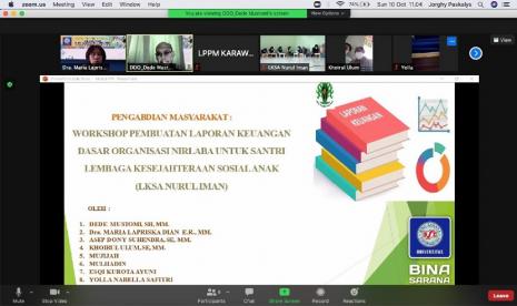 Civitas Akademik Universitas BSI (Bina Sarana Informatika), Fakultas Ekonomi dan Bisnis, Prodi Administrasi Bisnis, mengadakan pengabdian masyarakat yang bekerjasama dengan Lembaga Kesejahteraan Sosial Anak (LKSA Nurul Iman) Cikampek, Jawa Barat, yang dilakuan secara daring pada hari Ahad (10/21). 