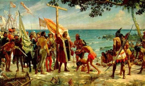 Columbus ketika menginjakan kaki pertamanya di beneua Amerika