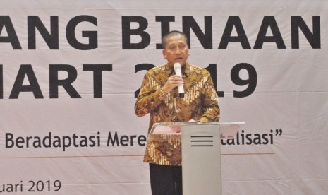 Corporate Affairs Director PT Sumber Alfaria Trijaya Tbk, Solihin pada acara ‘Temu Pedagang Binaan Store Sales Point (SSP) Alfamart 2019’, yang digelar di The Wujil Resort and Conventions Ungaran, Kabupaten Semarang, Jawa Tengah, Kamis (28/2).