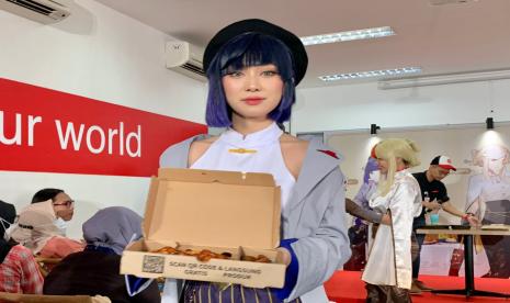 Cosplayer Genshin Impact di Pizza Hut Gatot Subroto, Jakarta Selatan, Selasa (19/9/2023).