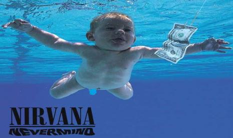 Cover album Nevermind milik Nirvana. Spencer Elden yang fotonya semasa bayi terpajang di sampul album Nirvana tersebut menggugat penggunaan potret tersebut dengan dalih pelecehan terhadap anak.