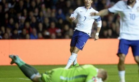 Cristiano Ronaldo di laga kontra timnas Denmark.