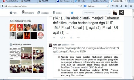 Cuitan Fadli Zon di Twitter terkait pelantikan Ahok