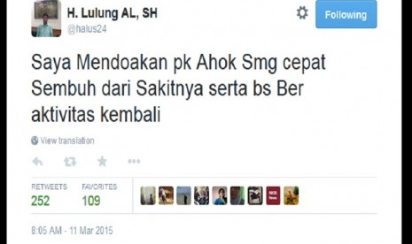 Cuitan Haji Lulung atau Abraham Lunggana di Twitter