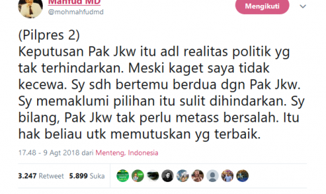 Cuitan Mahfud MD setelah deklarasi capres-cawapres