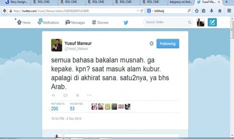 Cuitan Ustadz Yusuf Mansur di media sosial Twitter