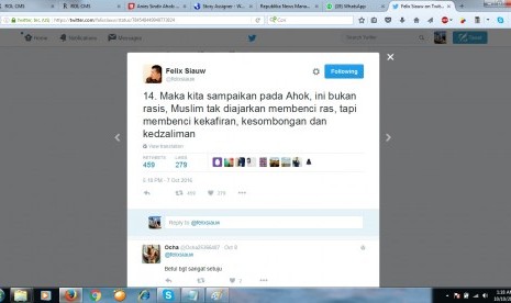 Cuitan Ustaz Felix Siauw tentang Ahok yang menyebut warga Jakarta dibohongi memakai surat Al-Maidah 51