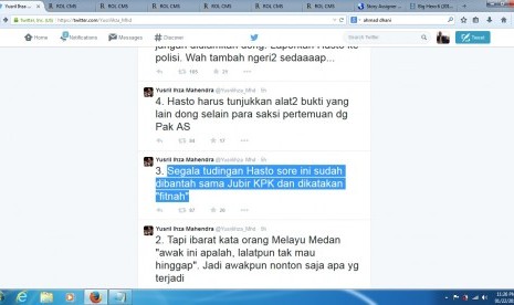 Cuitan Yusril di akun twitter soal perseteruan PDIP-KPK