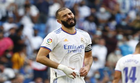 Striker Real Madrid Karim Benzema. Benzema dikabarkan sudah pulih dari cedera hamstring, Selasa (25/1/2022).