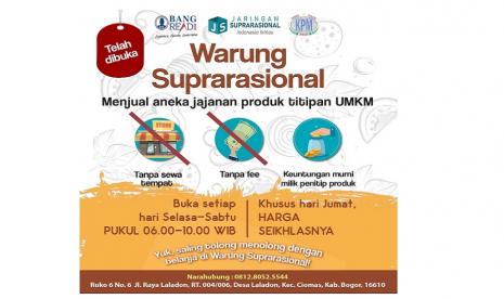 Dalam membantu para pelaku UMKM agar tetap bertahan, Warung Suprarasional yang dikelola Bang Read1dan Klinik Pendidikan MIPA (KPM), hadirkan program titip jual produk UMKM yang mengusung tanpa sewa tempat, tanpa fee, dan keuntungan murni milik penitip produk.