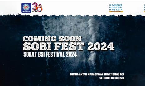 Dalam rangka merayakan Dies Natalis Universitas BSI (Bina Sarana Informatika), team creativitas Bidang Kemahasiswaan Universitas BSI dengan penuh kebanggaan mengumumkan SOBI FEST 2024, Lomba Antar Mahasiswa yang merupakan kegiatan tahunan mereka. SOBI FEST 2024 adalah singkatan dari Sobat BSI Festival.