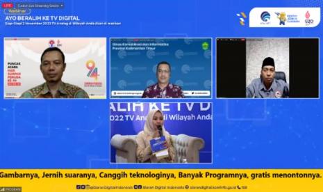 Dalam rangka peralihan dari TV Analog menuju Siaran TV berbasis Digital, Kementerian Komunikasi dan Informatika menggelar Webinar Ayo Beralih Ke TV “Peran Strategis Aparat Kewilayahan dalam Penyelenggaraan Analog Switch Off (ASO) di Kota Depok, Provinsi Kalimantan Timur dan Provinsi Kalimantan Barat” pada Minggu, 30 Oktober 2022 di Hotel Savero, Depok.