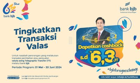 Dalam semangat merayakan hari ulang tahunnya yang ke-63, bank bjb menghadirkan berbagai program istimewa, yaitu Promo Cashback bjb Foreign Exchange.