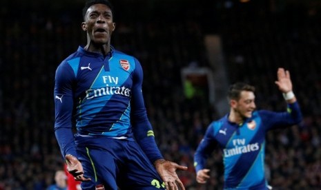 Danny Welbeck merayakan golnya ke gawang Manchester United di Piala FA