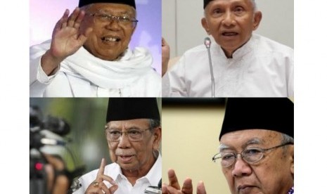 Dari kiri ke kanan searah jarum jam: Kiai Ma'ruf Amin, Amien Rais, Gus Solah, (Alm) KH Hasyim Muzadi