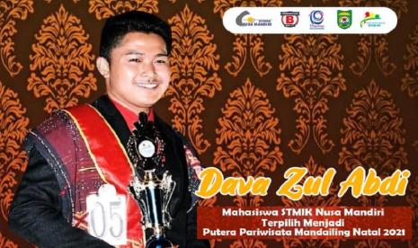 Dava Zul Abdi, mahasiswa Sekolah Tinggi Manajemen Informatika dan Komputer (STMIK) Nusa Mandiri berhasil meraih prestasi di bidang seni. Ia terpilih sebagai Putera Pariwisata Mandailing Natal 2021.